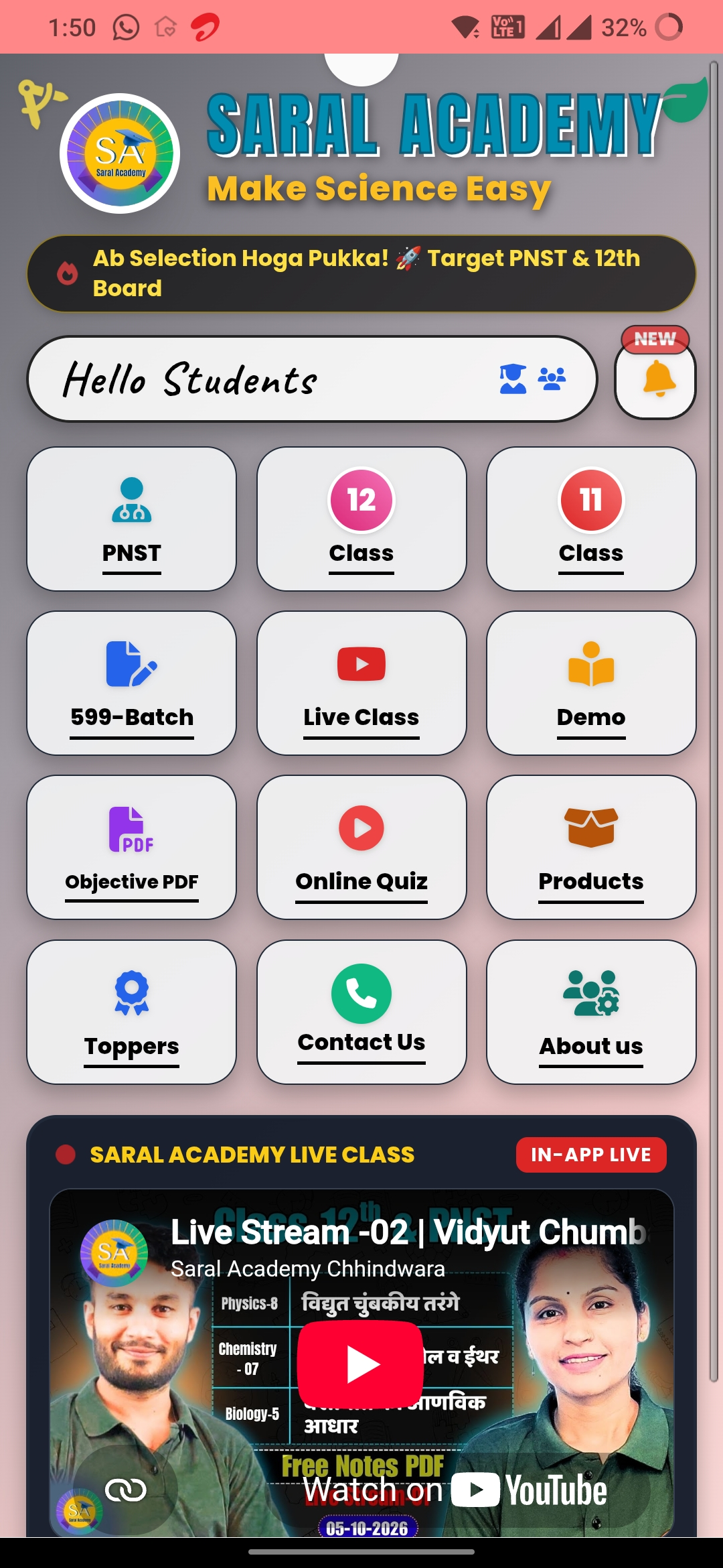 Saral Academy App UI Screen 2